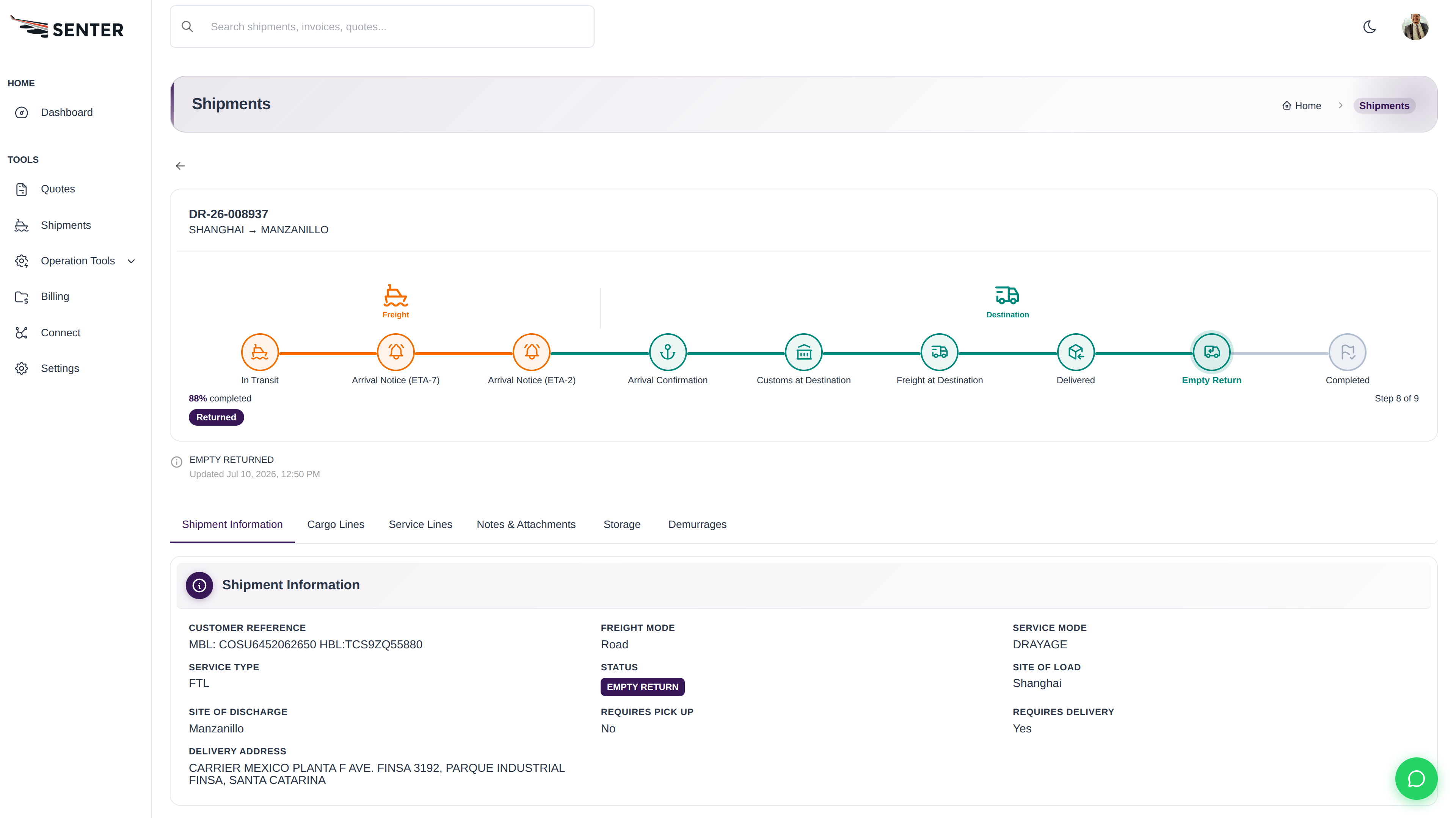 senter dashboard